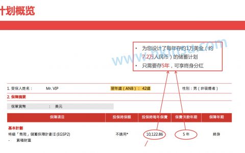 42岁人士投保香港储蓄分红险（养老金）案例
