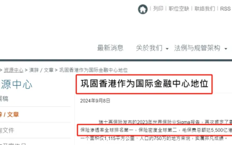 瑞士再保险公布    2023年香港保险排名全球第一