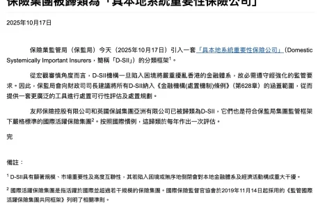 从“大而不能倒”到“可监管可承责”：香港保险业D-SII制度解读