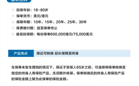 香港大都会保险「简选易」定期寿险计划